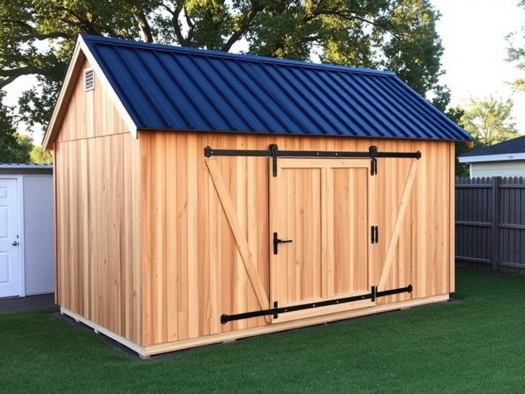 Cedar barn-door shed with black metal roof